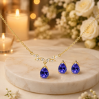 Purple Teardrop Crystal Necklace and Earrings Set