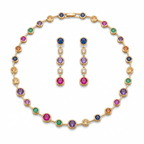 Multicolour Bezel Crystal Necklace and Earrings Set