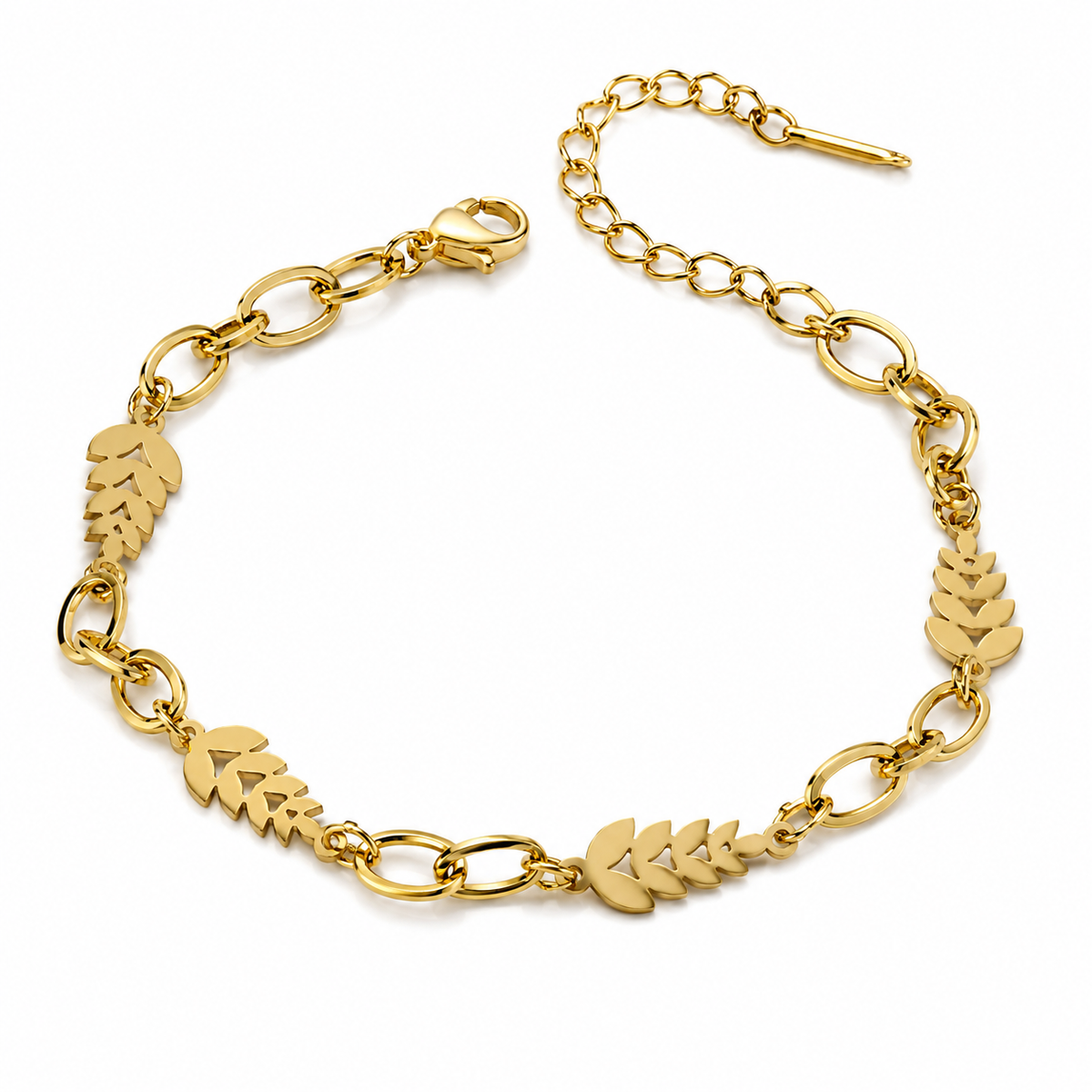 Leaf Link Figaro Chain Bracelet
