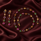 Multicolour Bezel Crystal Necklace and Earrings Set