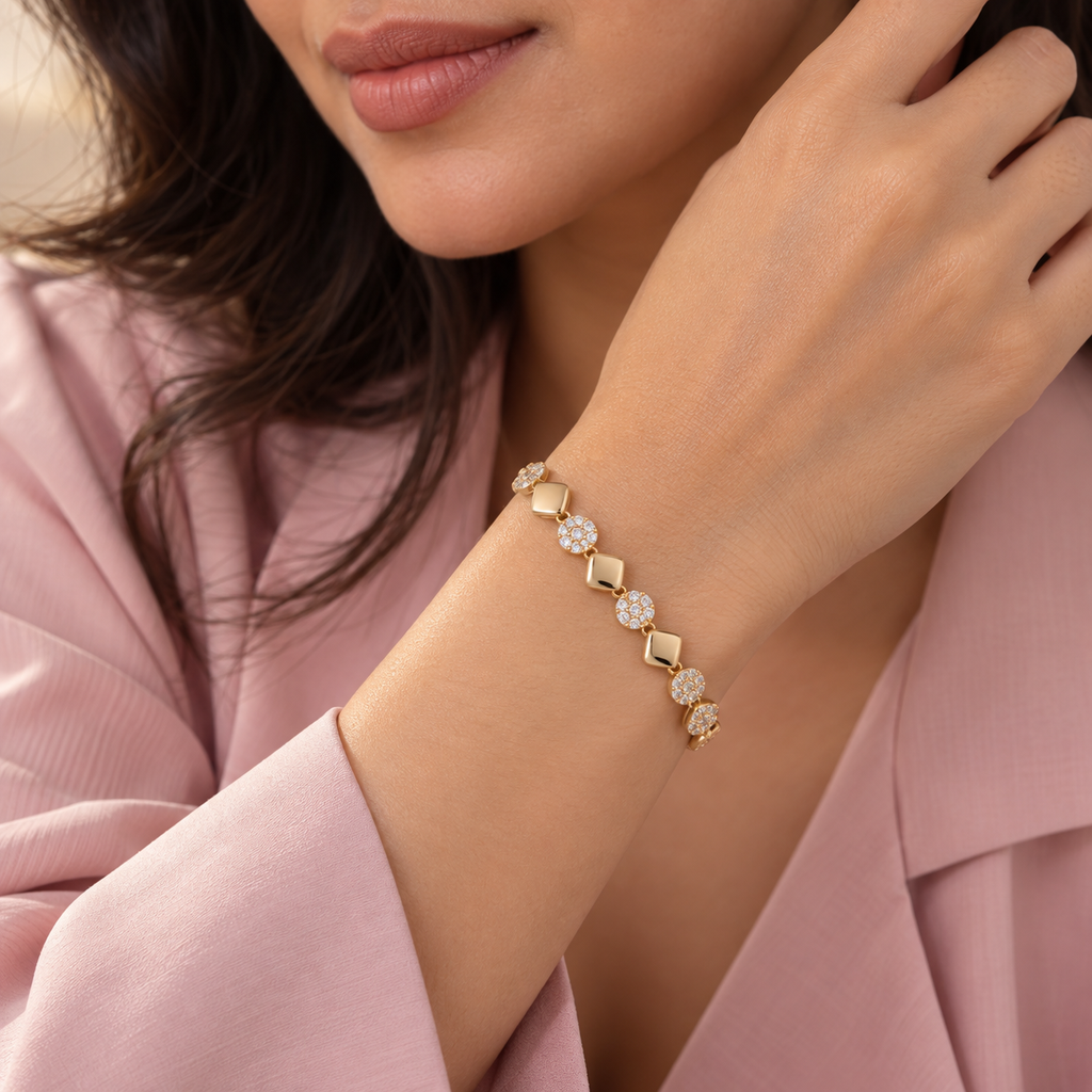 Geometric Square & Sparkling Circle Gold-Tone Bracelet