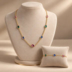 Multicolour Oval Crystal Necklace and Bracelet Set