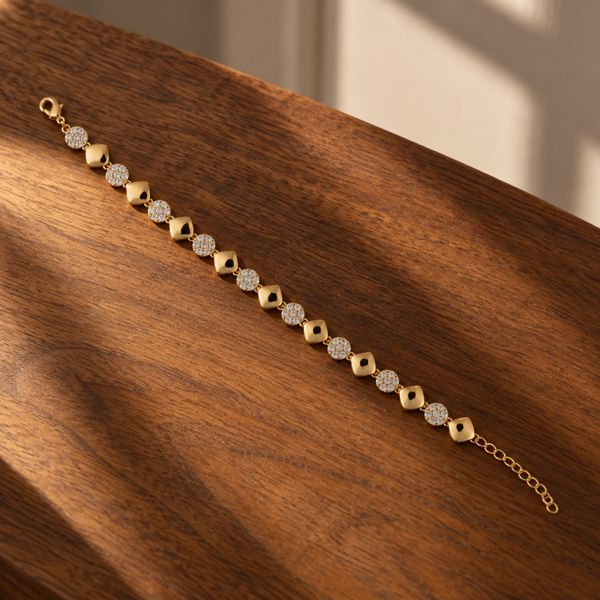 Geometric Square & Sparkling Circle Gold-Tone Bracelet