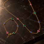 Multicolour Oval Crystal Necklace and Bracelet Set