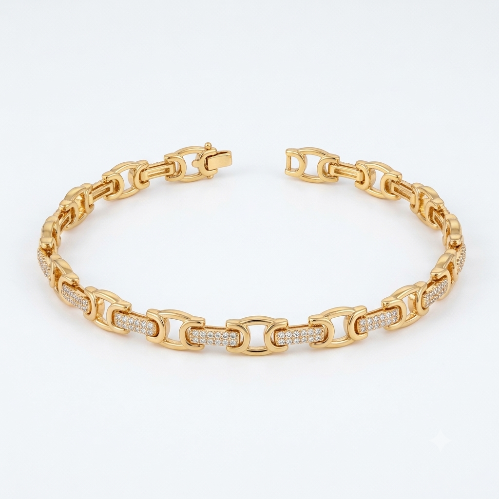Sparkling Cylinder-Link Gold-Tone Bracelet