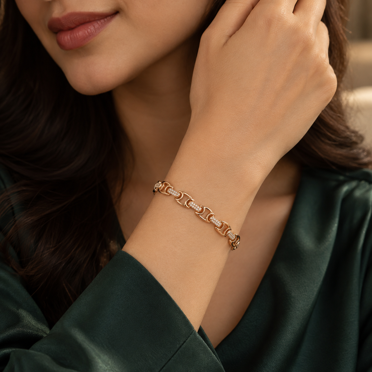 Sparkling Cylinder-Link Gold-Tone Bracelet