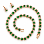 Emerald Green Halo Tennis Necklace and Earrings Set