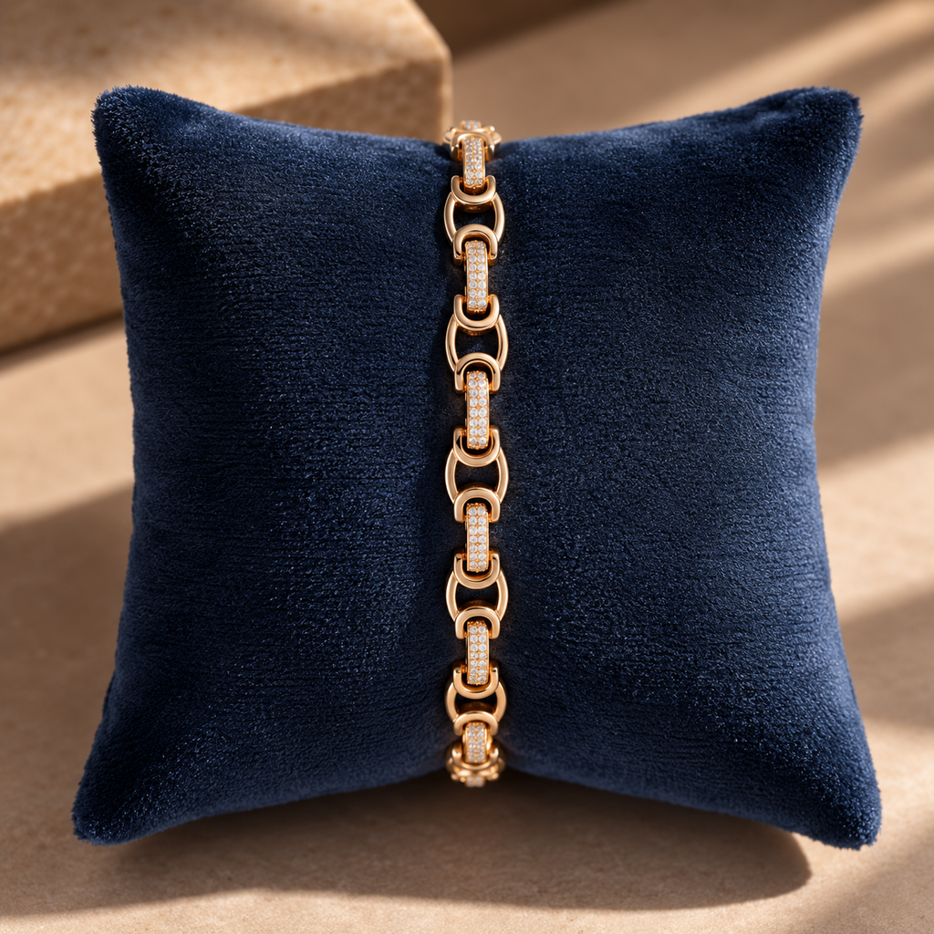 Sparkling Cylinder-Link Gold-Tone Bracelet
