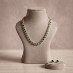 Emerald Green Halo Tennis Necklace and Earrings Set
