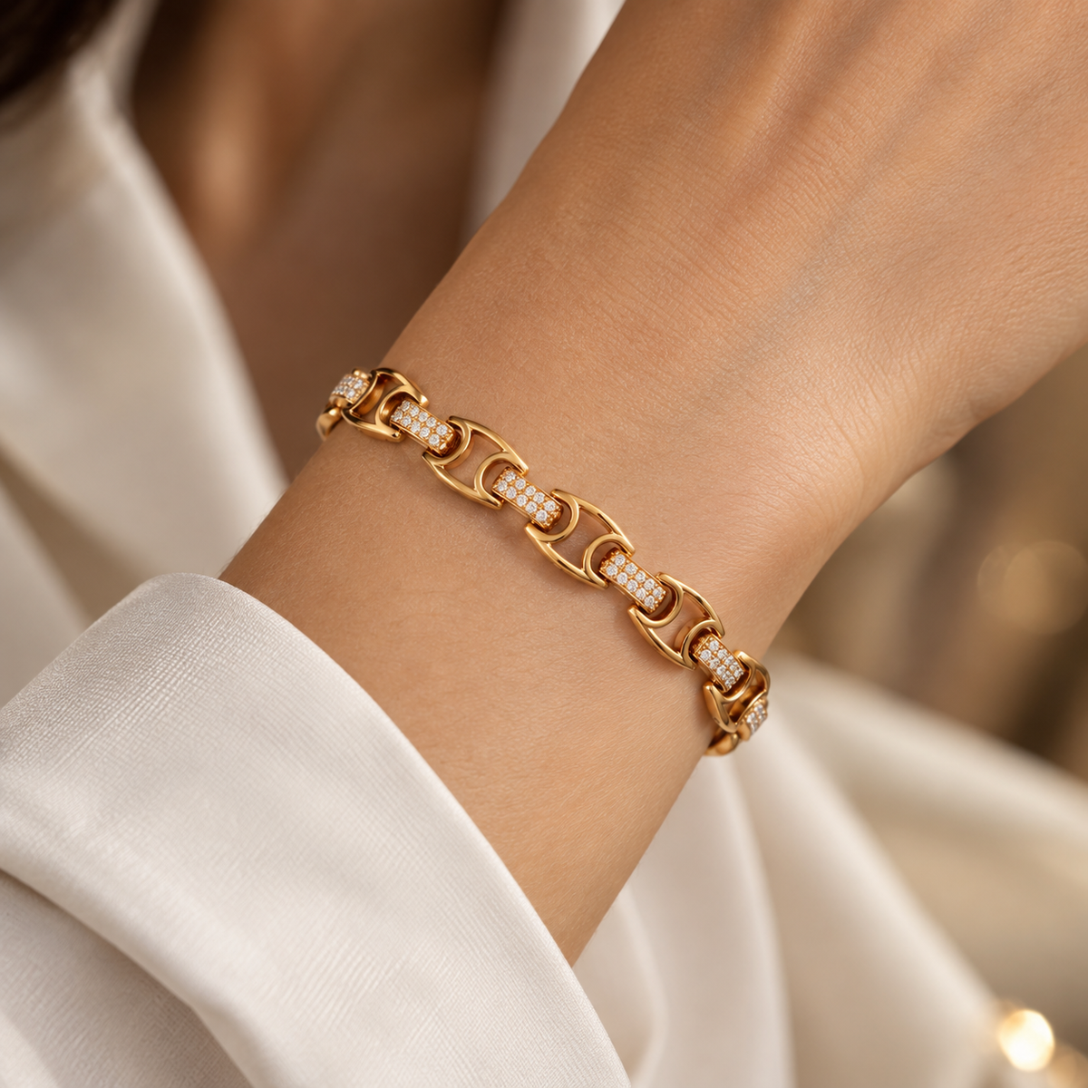 Sparkling Cylinder-Link Gold-Tone Bracelet