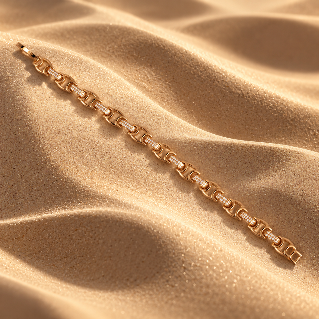 Sparkling Cylinder-Link Gold-Tone Bracelet