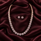 Blush Pink Cushion Halo Necklace and Earrings Set
