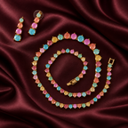 Pastel Multicolour Round Crystal Necklace and Earrings Set