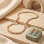 Pastel Multicolour Round Crystal Necklace and Earrings Set