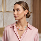 Pastel Multicolour Round Crystal Necklace and Earrings Set