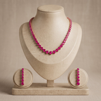Ruby Pink Round Crystal Tennis Necklace and Earrings Set