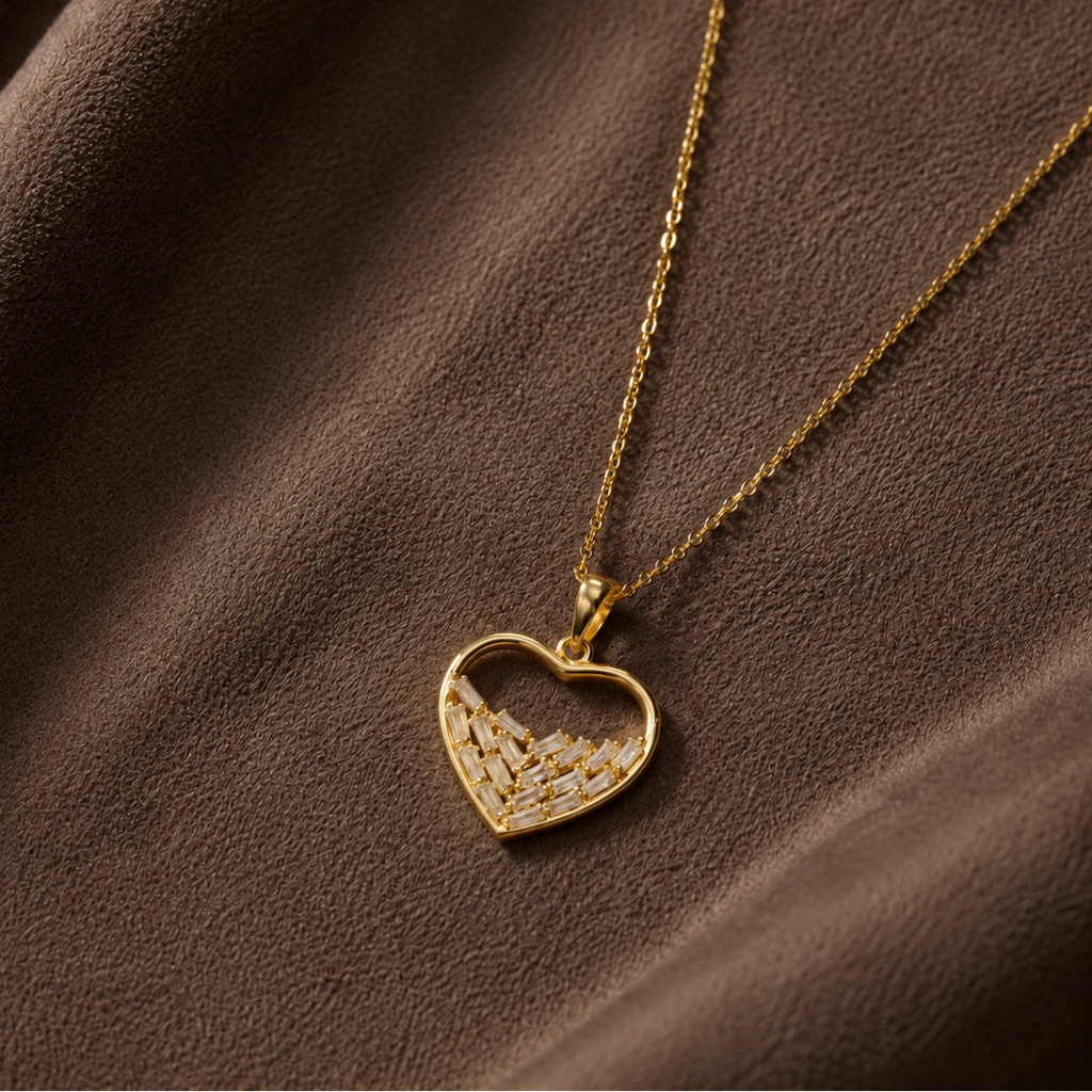 Half Heart Baguette Pendant Necklace