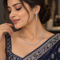 Classic White Crystal Tennis Necklace and Earrings Set