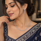 Classic White Crystal Tennis Necklace and Earrings Set