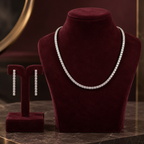 Classic White Crystal Tennis Necklace and Earrings Set