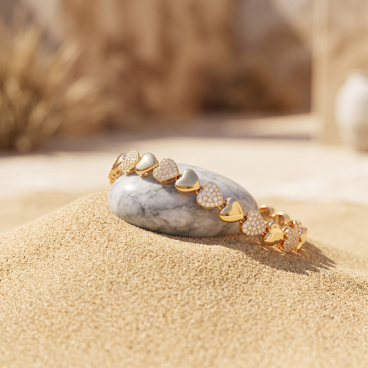 Polished & Sparkling Heart Link Gold-Tone Bracelet