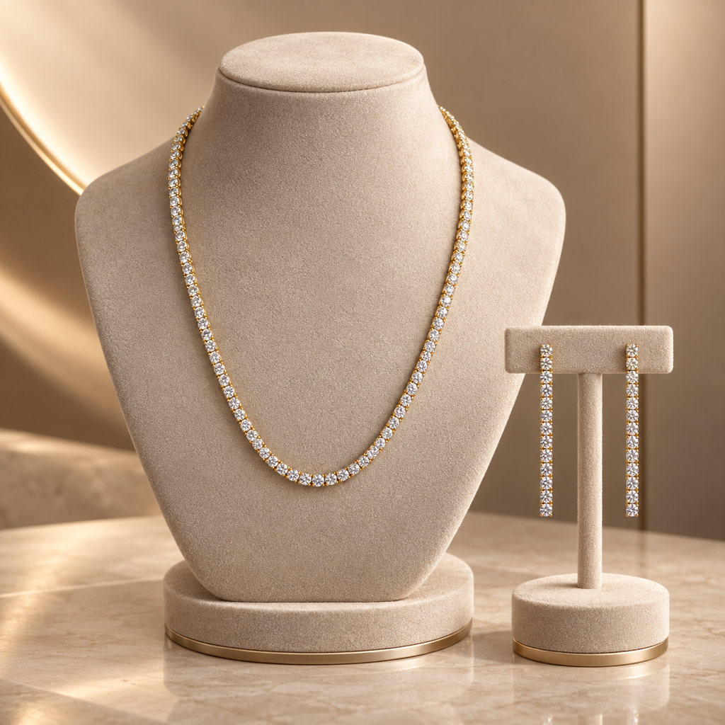 Classic White Crystal Gold-Tone Necklace and Earrings Set