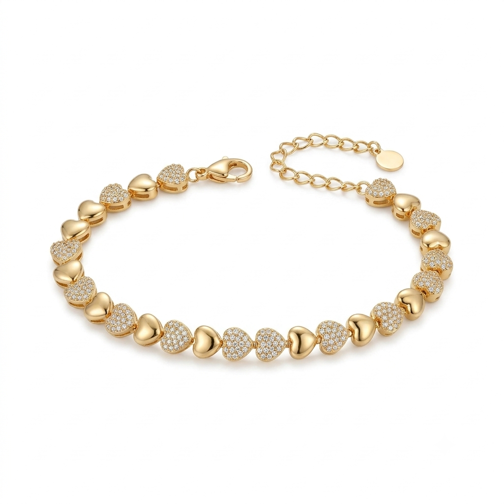 Polished & Sparkling Heart Link Gold-Tone Bracelet