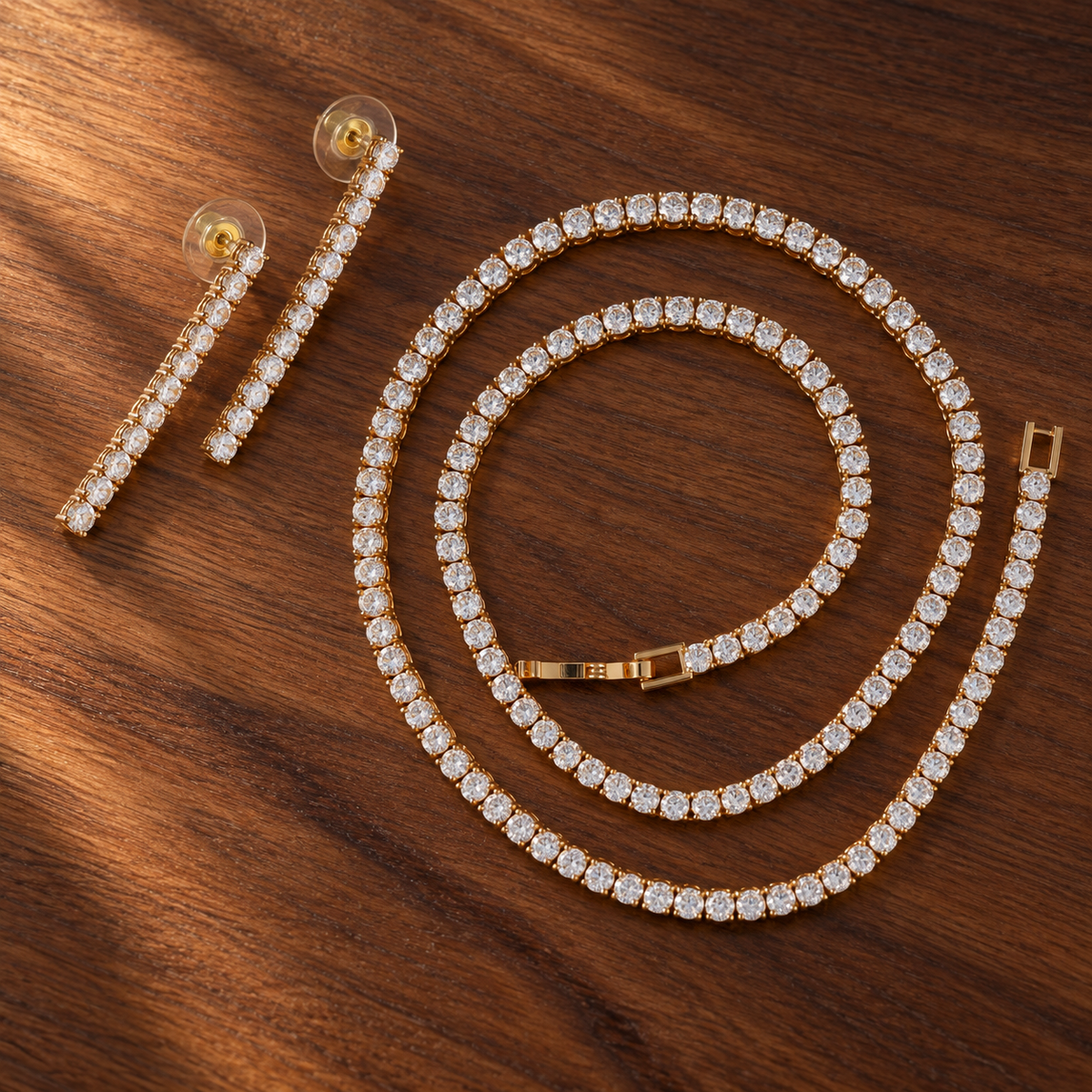 Classic White Crystal Gold-Tone Necklace and Earrings Set