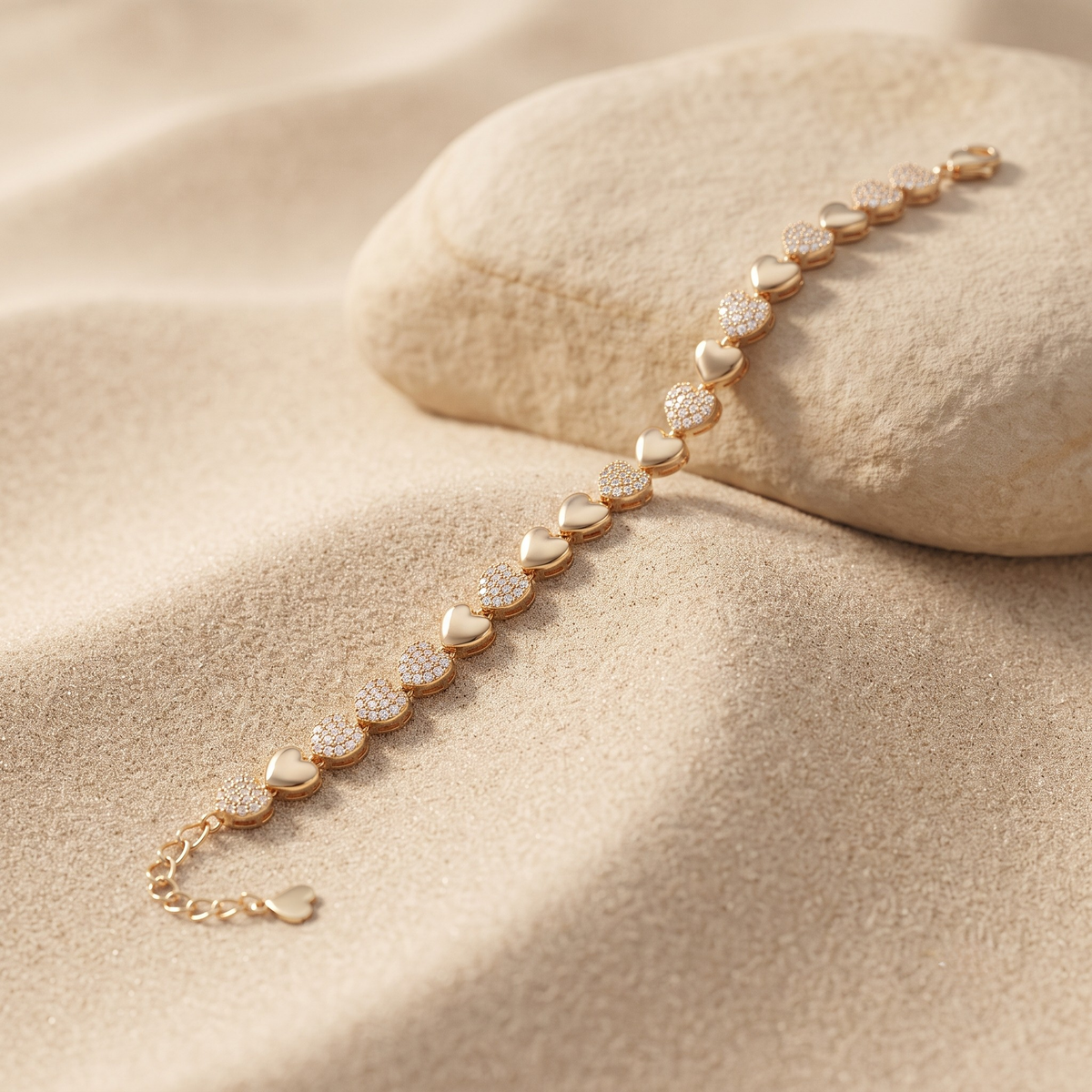 Polished & Sparkling Heart Link Gold-Tone Bracelet