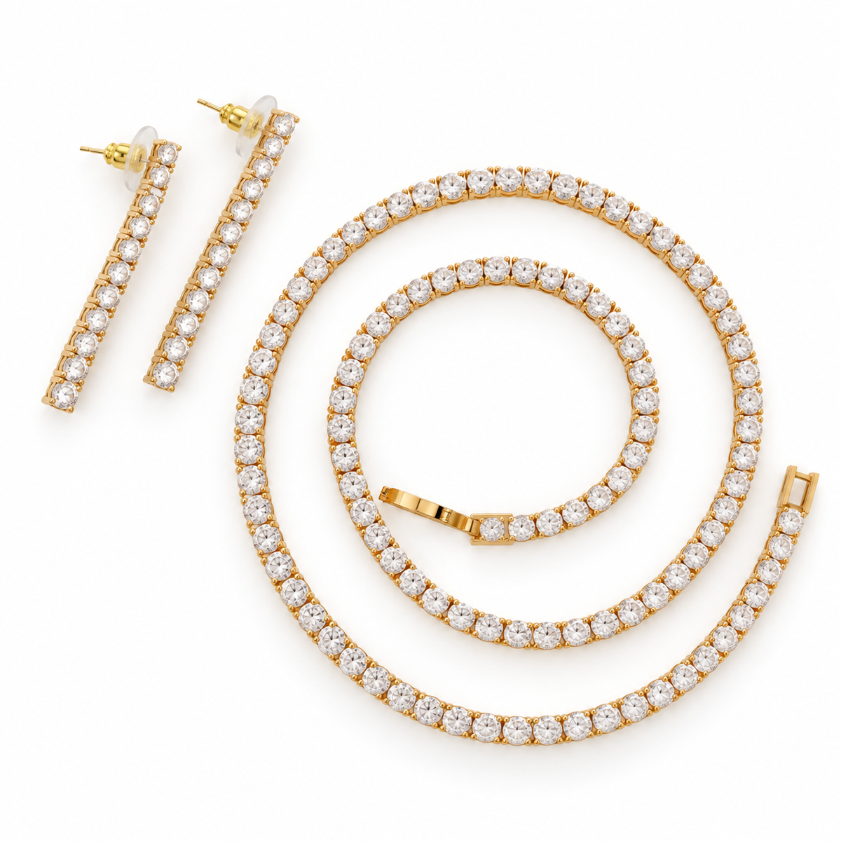 Classic White Crystal Gold-Tone Necklace and Earrings Set