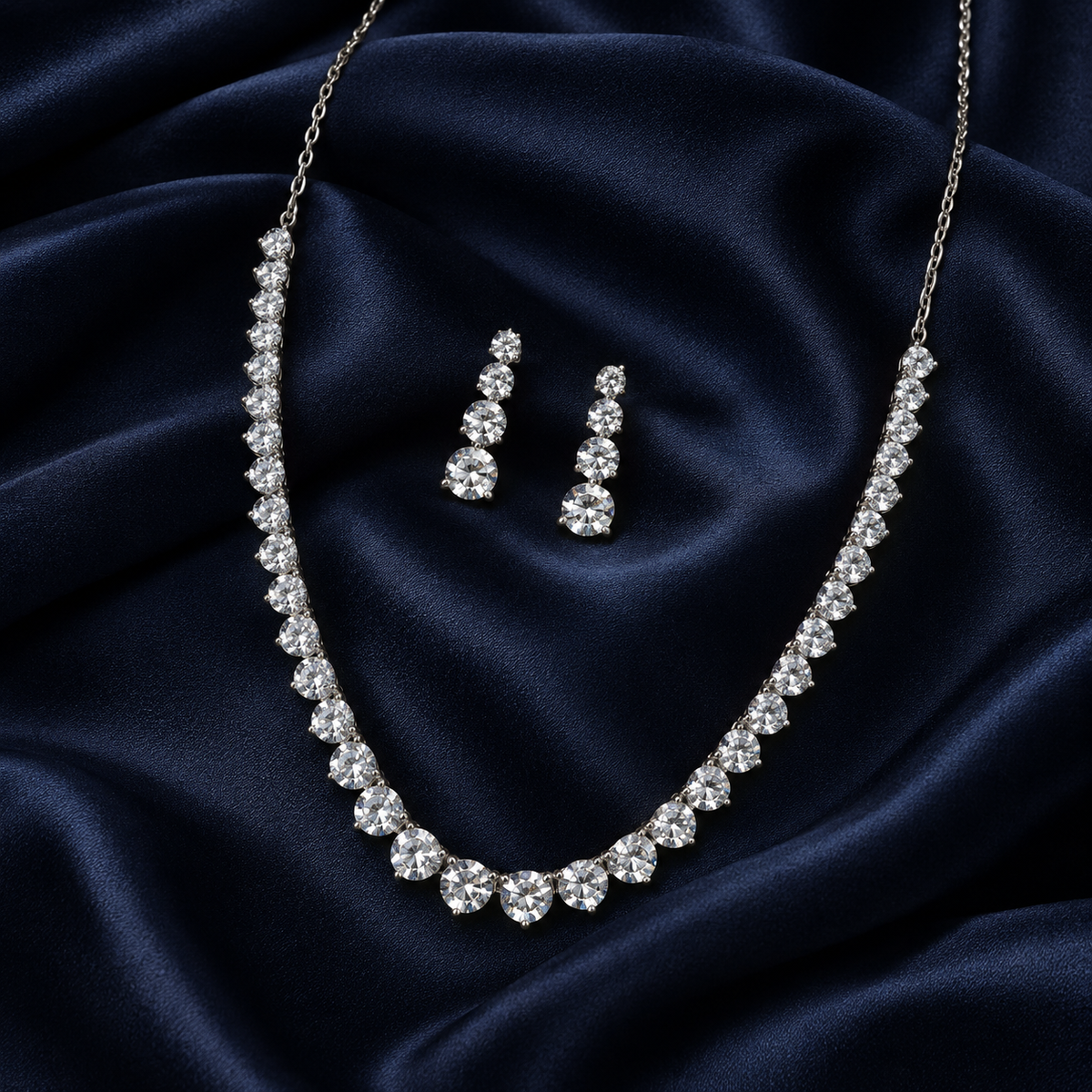 Graduated White Crystal Necklace and Earrings Set