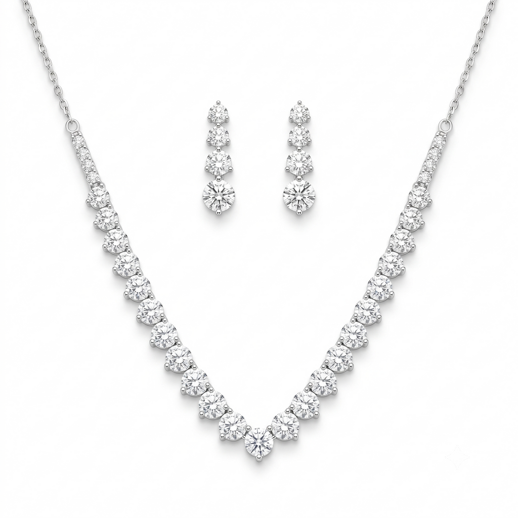 Graduated White Crystal Necklace and Earrings Set