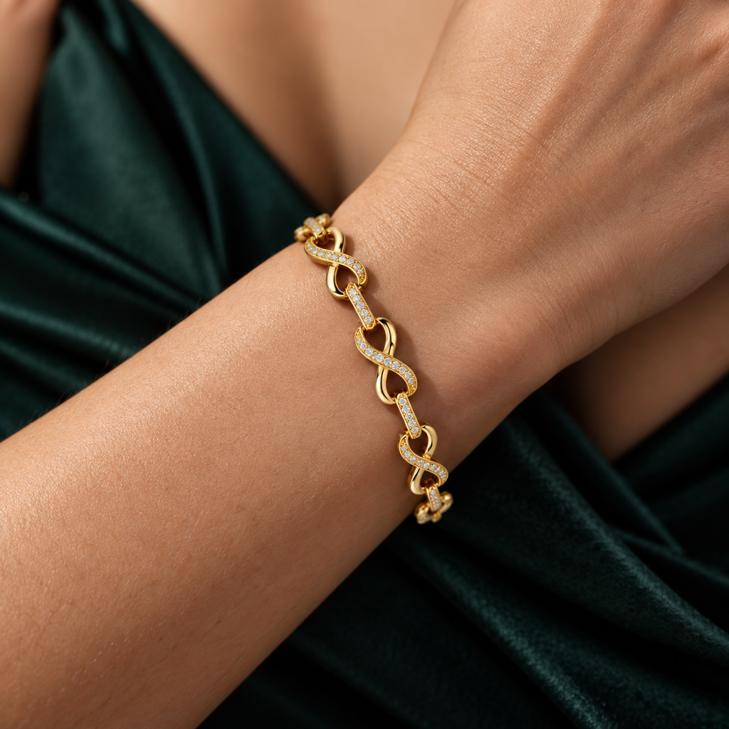Sparkling Infinity Link Gold-Tone Bracelet