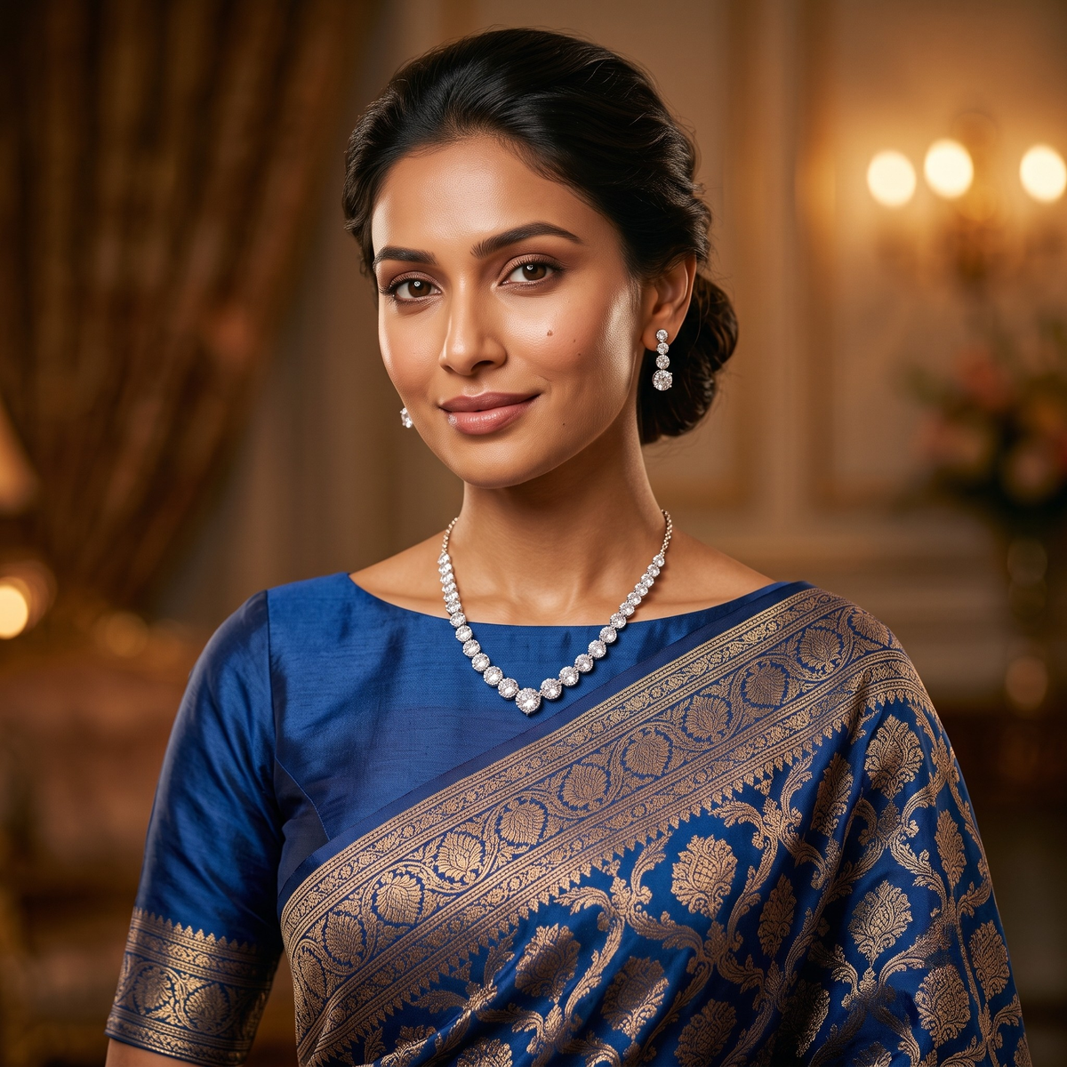 Graduated White Crystal Necklace and Earrings Set
