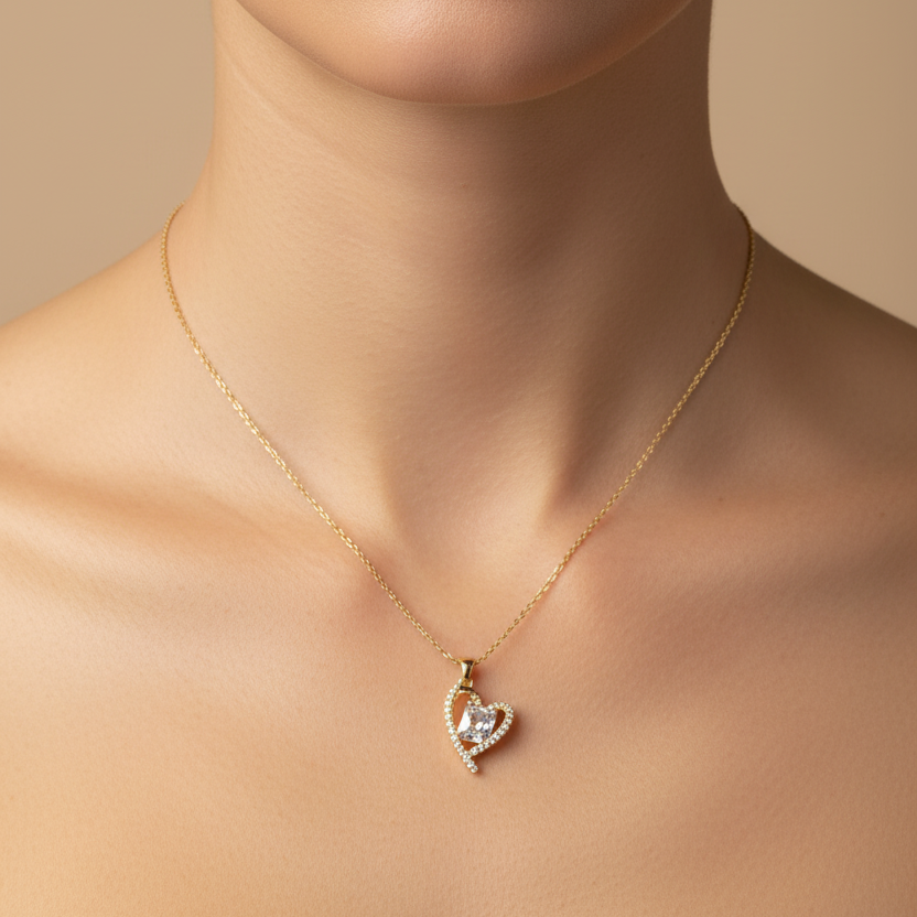 Heart Captured White Sapphire Necklace model view by SVORA