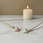 Pink Enamel Pearl Flower Necklace side view by SVORA