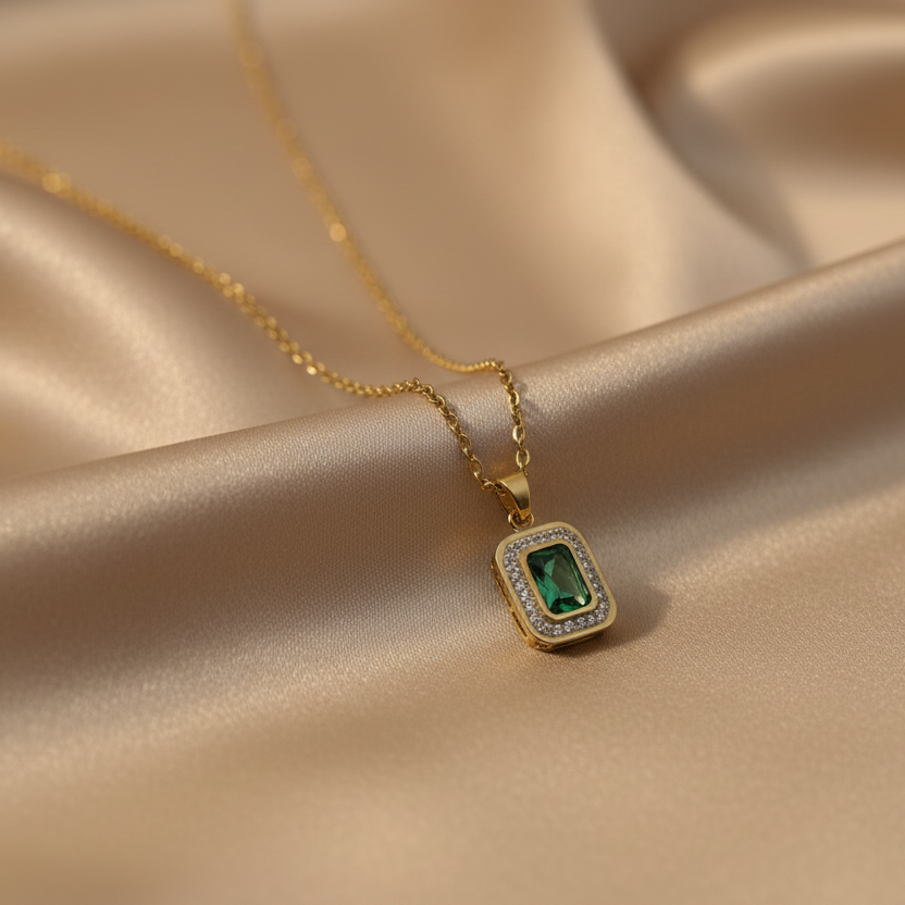 Classic Emerald Necklace side view by SVORA