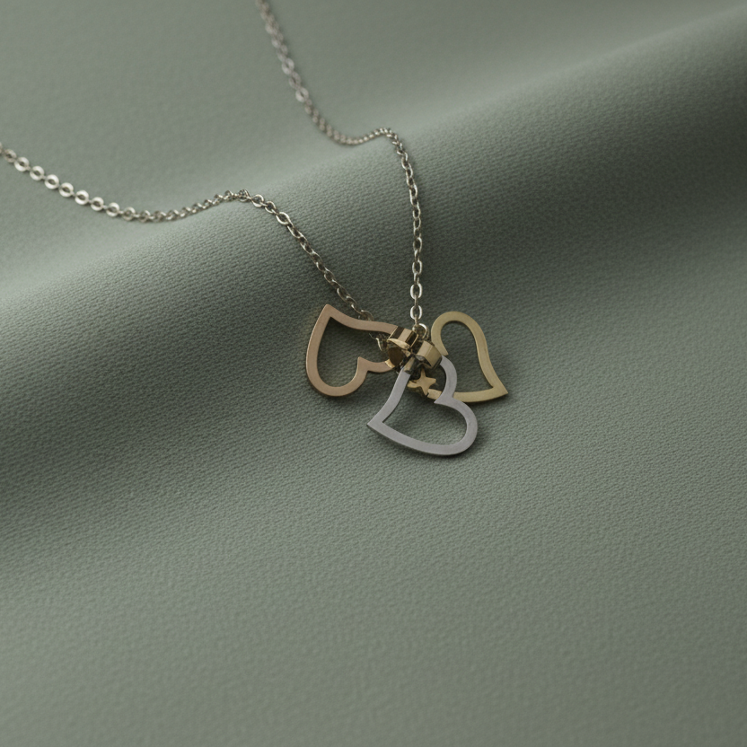 Interlocking Triple Heart Necklace pendant view by SVORA