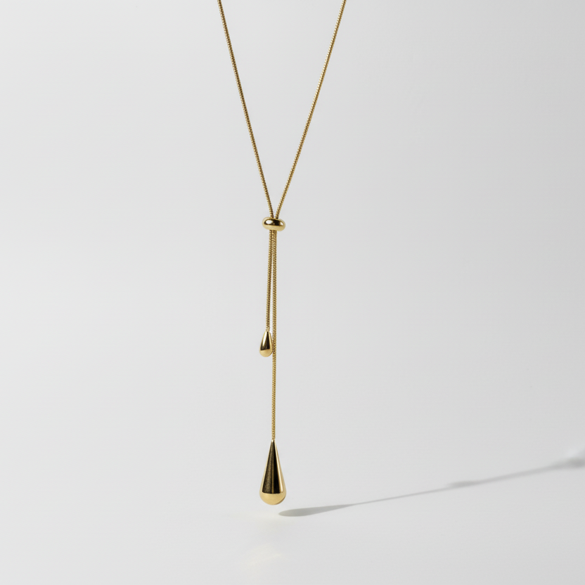 Golden Tear Drop Lariat Necklace by SVORA