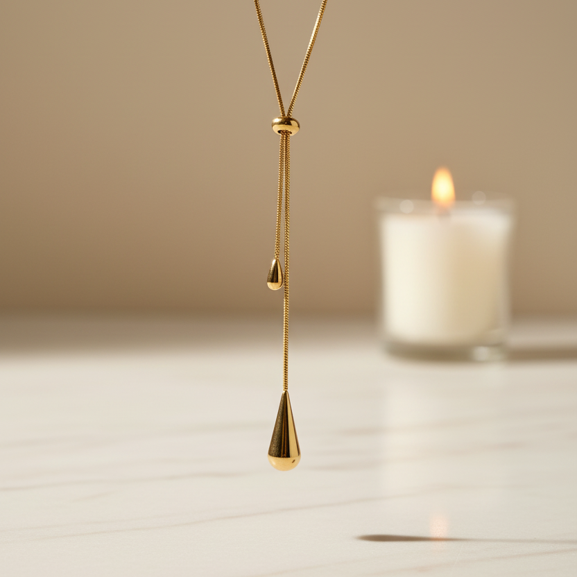 Golden Tear Drop Lariat Necklace by SVORA