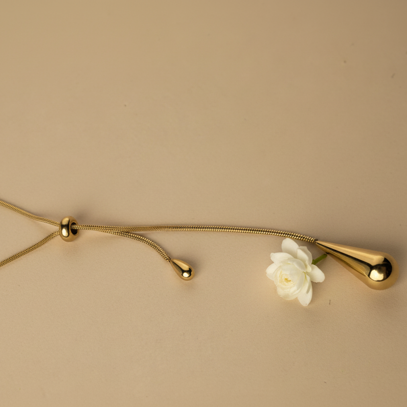 Golden Tear Drop Lariat Necklace by SVORA
