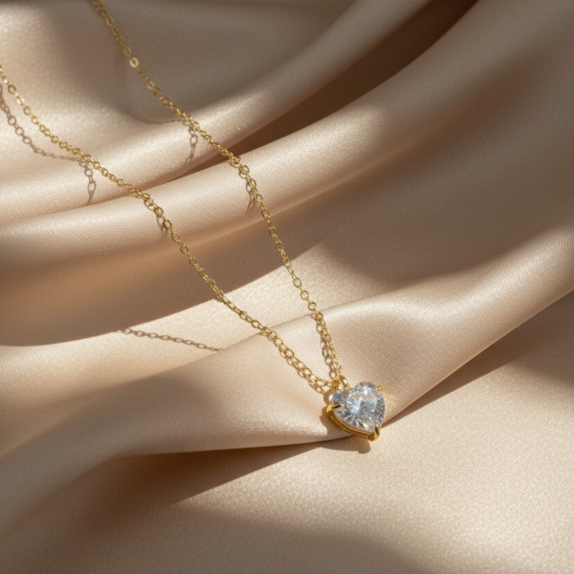 Sparkling Heart Solitaire necklace detail shot by SVORA