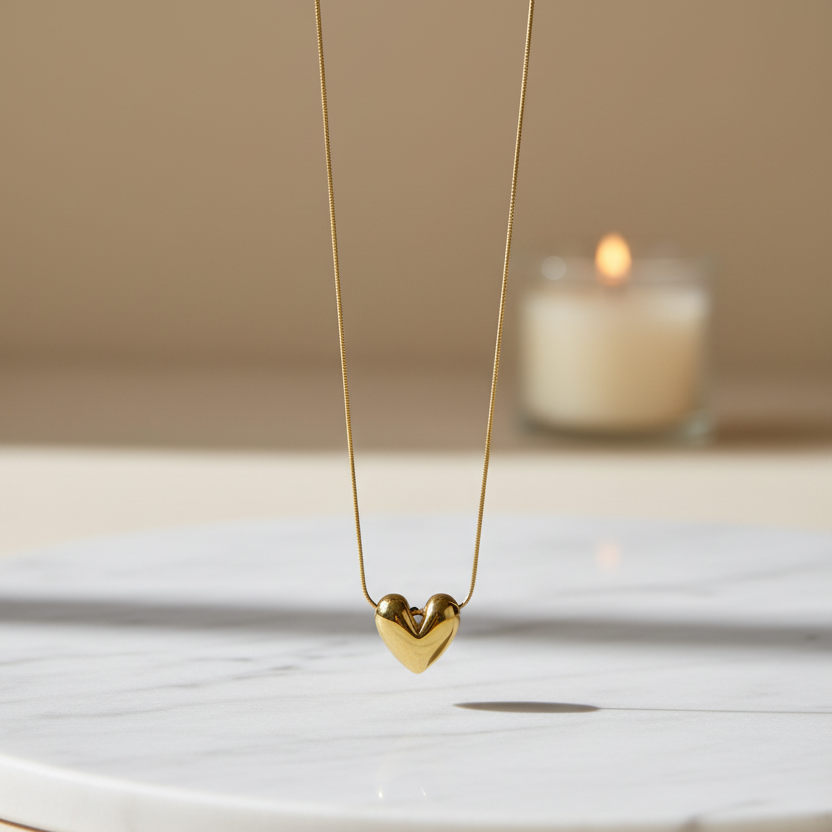 Dew Drop Heart Necklace close up by SVORA