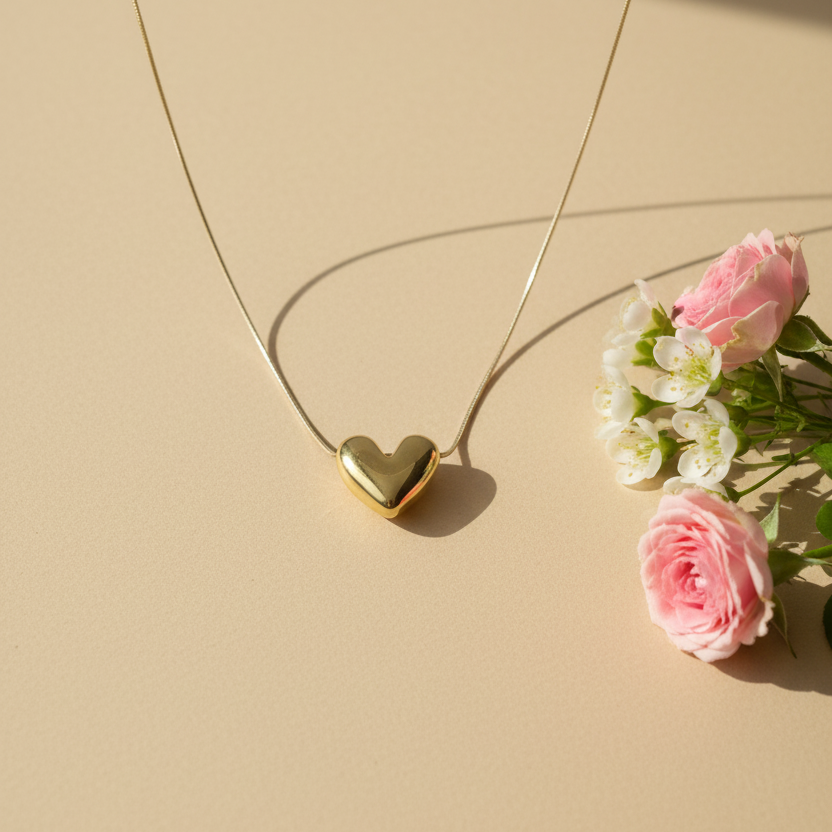 Dew Drop Heart Necklace top angle by SVORA