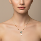 Black Enamel Heart Daisy Flower Drop Necklace model view by SVORA