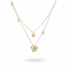Bow and Heart With Solitare Charms Layered Necklace by SVORA