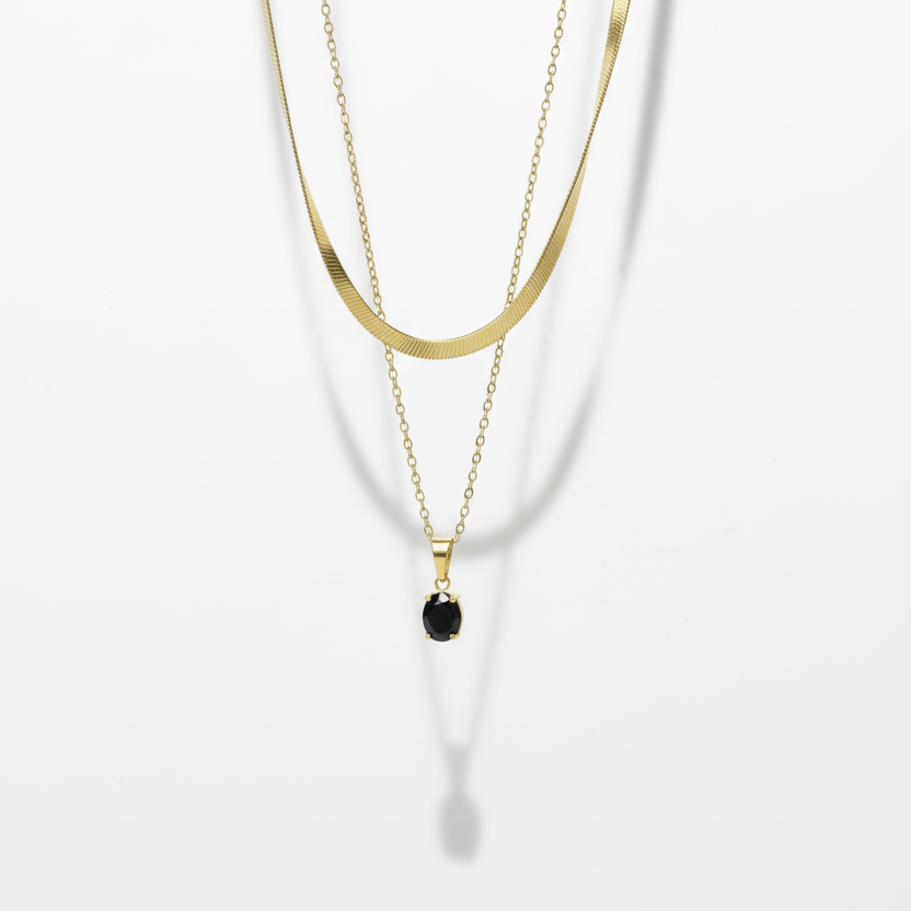 Black Onyx Snake Chain Layered Necklace by SVORA
