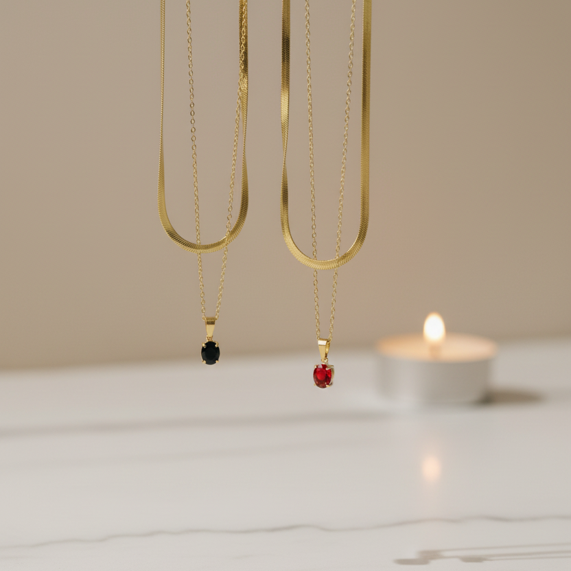 Black Onyx Snake Chain Layered Necklace different colors by SVORA