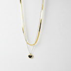 Black Enamel Heart Snake Chain Layered Necklace by SVORA