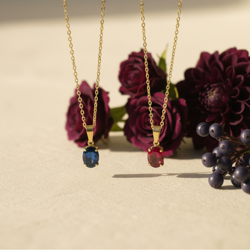 Ruby Red Stone Snake Chain Layered Necklace by SVORA